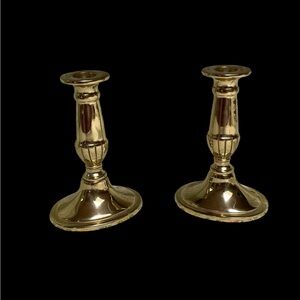 Pr. 6" Virginia Metalcrafters Brass Candlesticks 16-28 Oval Base for Mantlepiece